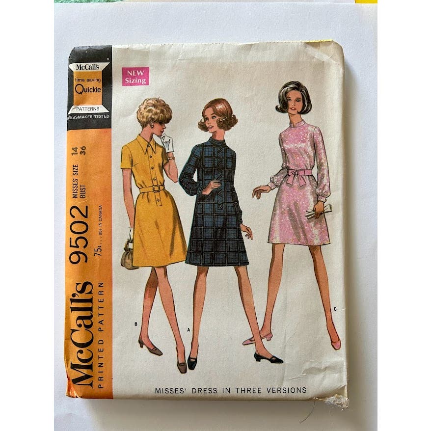 Vintage 60s McCalls sewing pattern #9502 size 14 misses dress