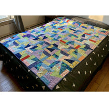 Load image into Gallery viewer, Homemade patchwork quilt 55” x 71” twin throw triangles and rectangles
