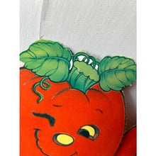 Load image into Gallery viewer, Vintage die cut Halloween Jacko lantern pumpkins flocked set of 3 imperfect
