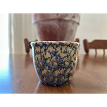 Load image into Gallery viewer, Vintage Roseville pottery cup 10 oz kitchen crock blue sponge
