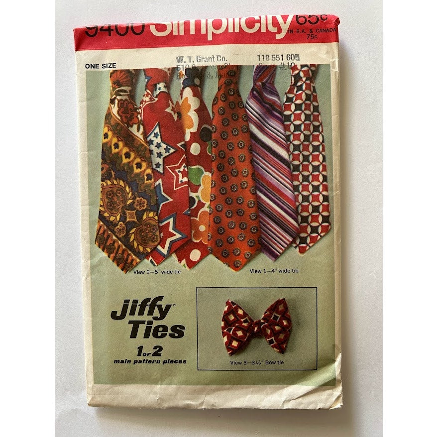 Vintage Simplicity sewing pattern 9400 neck tie bow tie one size