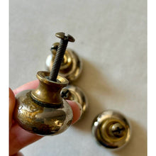 Load image into Gallery viewer, 4 heavy solid brass round drawer knob pulls salvage architectural restoration hardware
