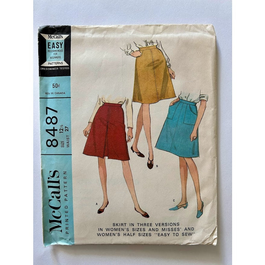 Vintage 1960s Mccalls sewing pattern #8487 knee length skirt size 12.5 uncut
