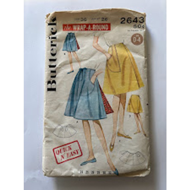 Vintage 1960s Butterick pattern #2643 wrap skirt with pockets waist 26