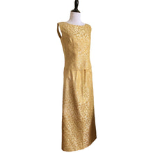 Load image into Gallery viewer, Vintage 60s gold floral brocade cocktail dress handmade 2 piece
