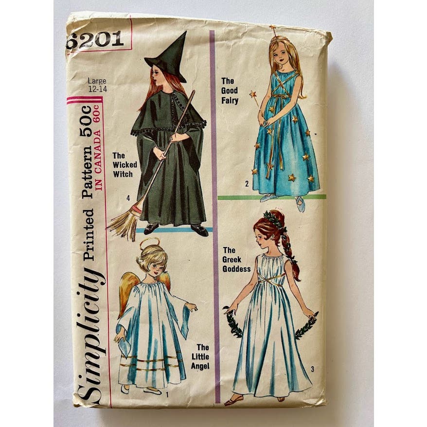 Vintage 60s Simplicity pattern #6201 halloween costumes witch angel fairy sz 12