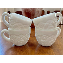 Load image into Gallery viewer, McKee diamond pressed milk glass tea cups mugs mid century punch set of 4
