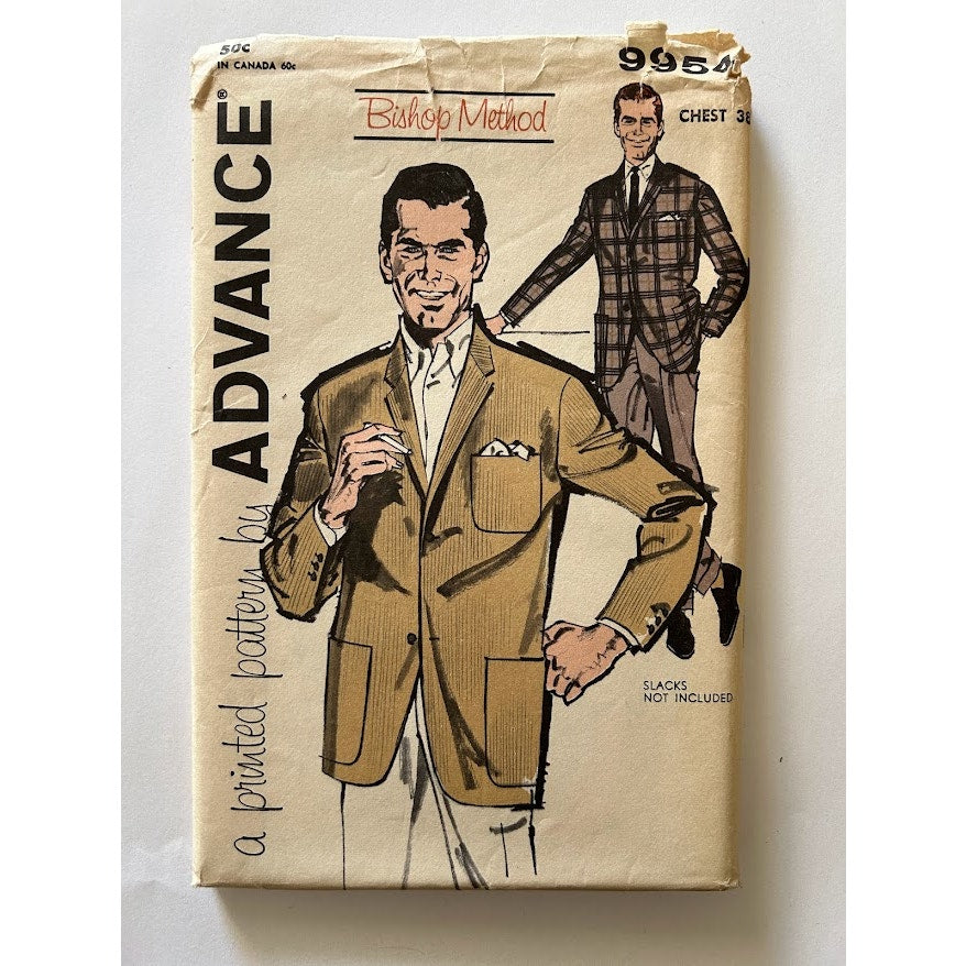 Vintage Advance pattern # 9954 mens jacket 1960s sewing pattern uncut chest 38
