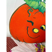 Load image into Gallery viewer, Vintage die cut Halloween Jacko lantern pumpkins flocked set of 3 imperfect
