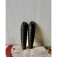 Load image into Gallery viewer, Vintage clock weights black forest cuckoo pine cones set of two
