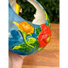 Load image into Gallery viewer, Vintage 1940s parrot hanging bird planter majolica
