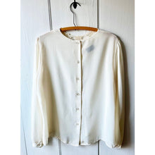 Load image into Gallery viewer, Vintage 80s blouse size 11/12 by Boltz cream color lace detail button back
