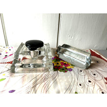 Load image into Gallery viewer, Antique Victor glass inkwell and pen rest three pieces
