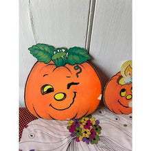 Load image into Gallery viewer, Vintage die cut Halloween Jacko lantern pumpkins flocked set of 3 imperfect
