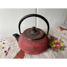 Load image into Gallery viewer, Vintage mini cast iron Japanese teapot small red textured
