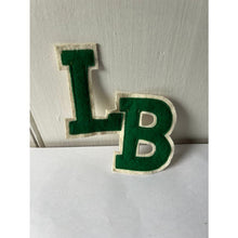 Load image into Gallery viewer, Vintage letterman varsity letters stitched green and white &quot;LB&quot;

