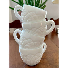 Load image into Gallery viewer, McKee diamond pressed milk glass tea cups mugs mid century punch set of 4
