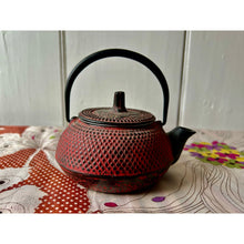 Load image into Gallery viewer, Vintage mini cast iron Japanese teapot small red textured
