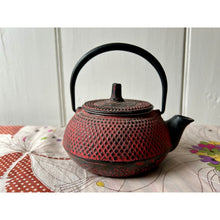 Load image into Gallery viewer, Vintage mini cast iron Japanese teapot small red textured
