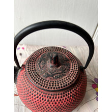 Load image into Gallery viewer, Vintage mini cast iron Japanese teapot small red textured
