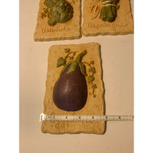 Load image into Gallery viewer, Vintage 70s Homco vegetable wall hanging eggplant asparagus artichoke plaques
