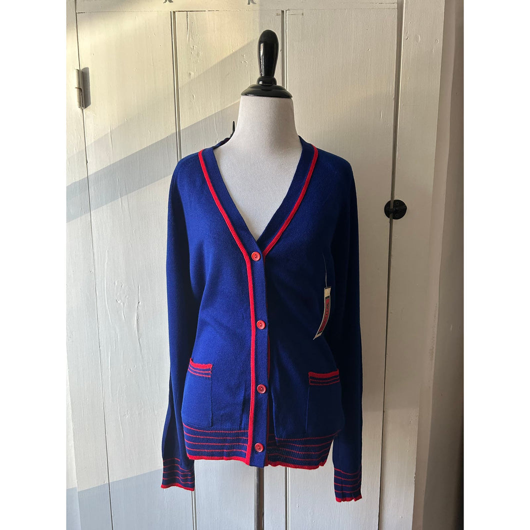 Blue vintage 60s cardigan V-neck sweater size 40/L pockets Eileen