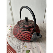 Load image into Gallery viewer, Vintage mini cast iron Japanese teapot small red textured
