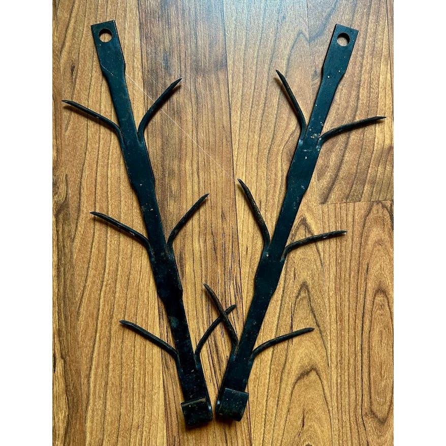 Antique wrought iron primitive drying hooks set of two corn herbs