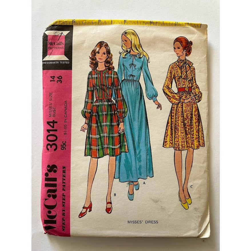 Vintage 1970s McCalls sewing pattern 3014 dresses misses size 14