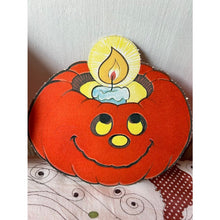 Load image into Gallery viewer, Vintage die cut Halloween Jacko lantern pumpkins flocked set of 3 imperfect
