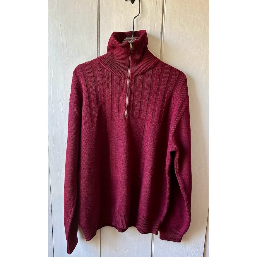 Vintage 60s Seaton turtleneck sweater men size large maroon zip henley