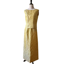 Load image into Gallery viewer, Vintage 60s gold floral brocade cocktail dress handmade 2 piece
