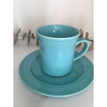 Load image into Gallery viewer, Vintage 80s cup &amp; saucer set coffee mug Japan stoneware turquoise blue
