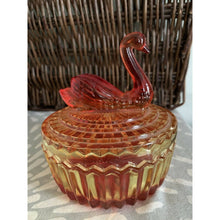 Load image into Gallery viewer, Vintage orange glass swan covered powder jar candy dish Jeanette ombre bowl
