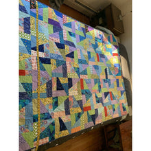 Load image into Gallery viewer, Homemade patchwork quilt 55” x 71” twin throw triangles and rectangles
