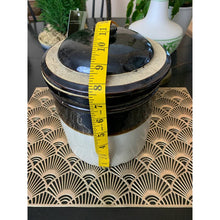 Load image into Gallery viewer, Antique bean pot crock with lid stoneware ceramic 12&quot; two tone
