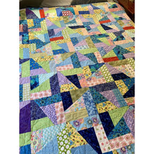 Load image into Gallery viewer, Homemade patchwork quilt 55” x 71” twin throw triangles and rectangles
