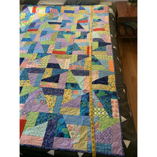 Load image into Gallery viewer, Homemade patchwork quilt 55” x 71” twin throw triangles and rectangles
