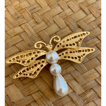 Load image into Gallery viewer, Vintage Napier dragonfly pendant pin brooch gold tone with pearly bead accents
