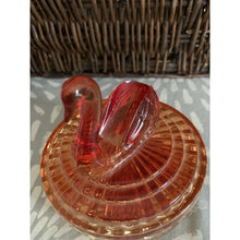 Load image into Gallery viewer, Vintage orange glass swan covered powder jar candy dish Jeanette ombre bowl
