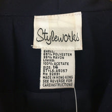 Load image into Gallery viewer, Scalloped hem double breasted blazer notch collar size 14 vintage navy jacket
