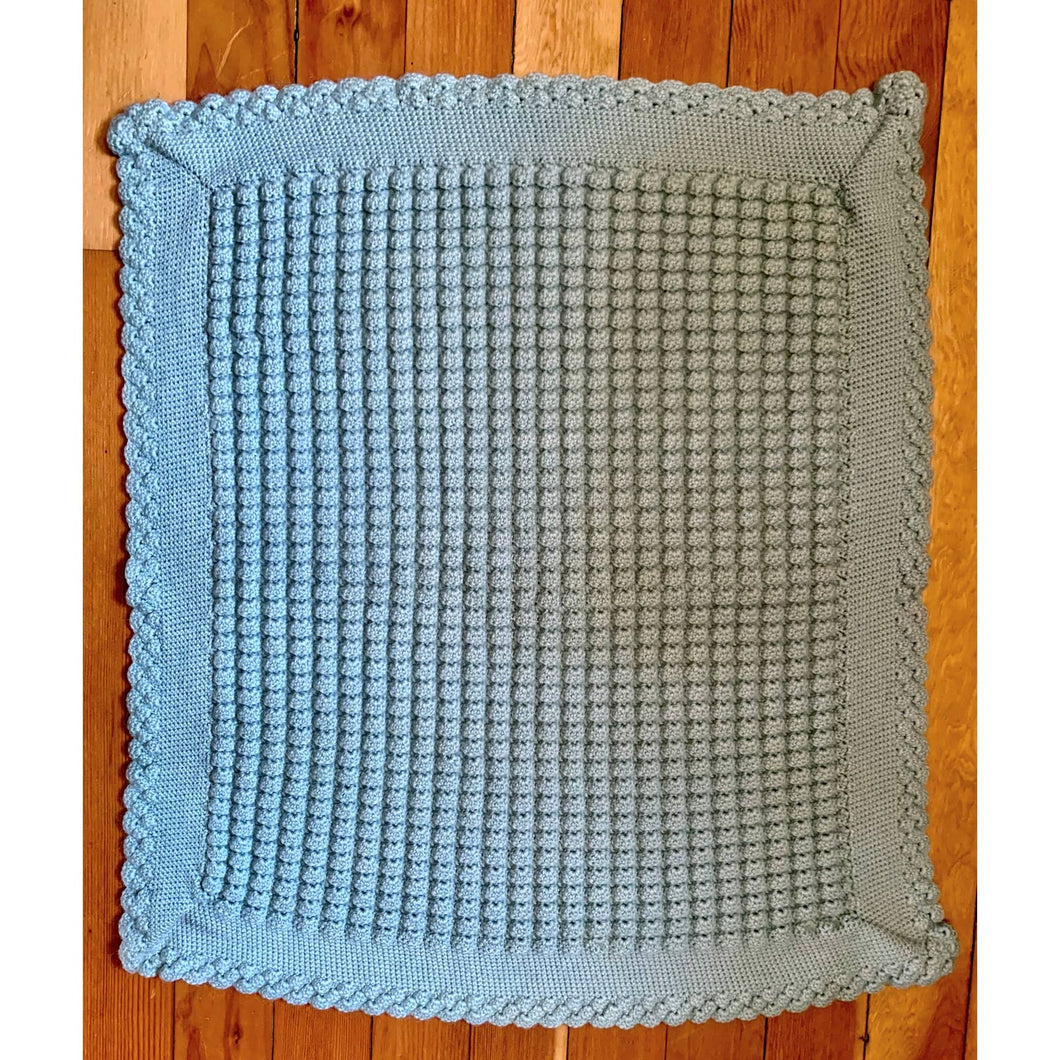 Vintage knit baby blanket 30”x26” green-blue