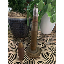 Load image into Gallery viewer, Vintage bullet table lighter brass trench art WWII 8&quot; tall with base
