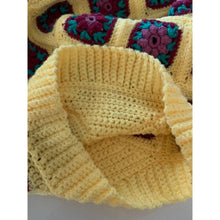 Load image into Gallery viewer, Vintage 70s handmade crochet yellow granny square blanket sweater size medium
