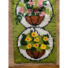 Load image into Gallery viewer, Vintage handmade latch hook rug wall hanging finished 1970s 35&quot;long
