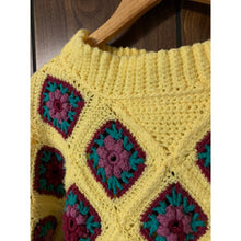 Load image into Gallery viewer, Vintage 70s handmade crochet yellow granny square blanket sweater size medium
