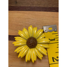 Load image into Gallery viewer, Vintage enamel daisy flower pin bright yellow 2&quot; brooch
