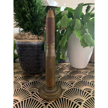 Load image into Gallery viewer, Vintage bullet table lighter brass trench art WWII 8&quot; tall with base

