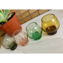 Load image into Gallery viewer, Vintage saki soju shot glasses set of 4 etched colorful 1.75&quot; tall
