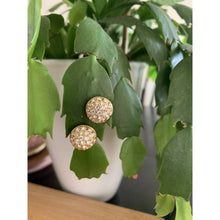 Load image into Gallery viewer, Vintage Swarovski Gold And Crystal Button Clip Earrings
